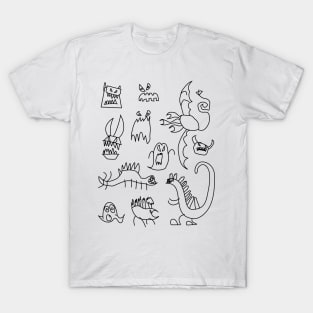 Halloween Monsters & Dinosaurs Illustration Hand Drawn T-Shirt